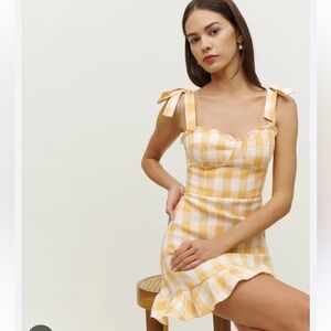 NWT Reformation Desiree Linen Dress in Dandelion Checker